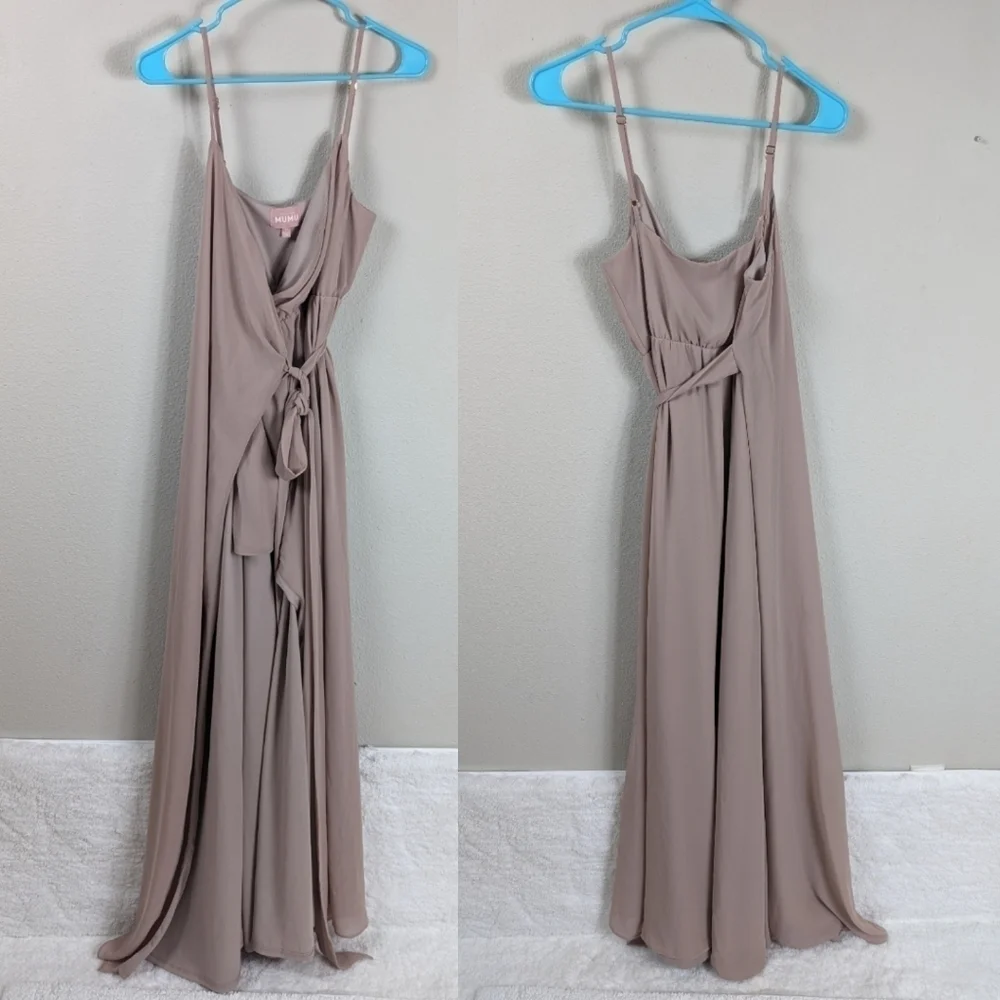 Show Me Your Mumu Liz Maxi Dress Women's Large Soft Beige Chiffon Golden 6